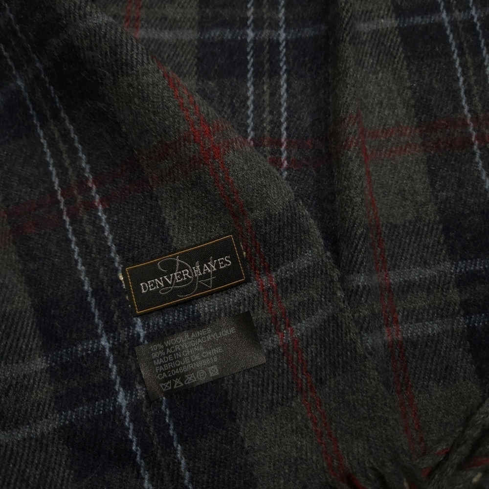 Denver Hayes Dark Blue , Grey and Red Checkered Scarf 10% Wool - Picture 4 of 6